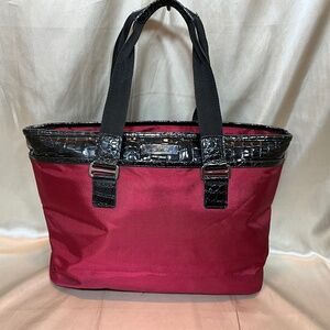 Keneth Cole red nylon Tote w/ black straps.  5-H1Aa